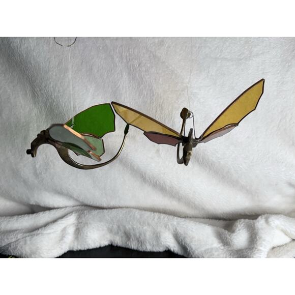 Pair Solid Brass Dragon Fire Stained Colored Glass Red Green Sun catchers 8" - Picture 3 of 16